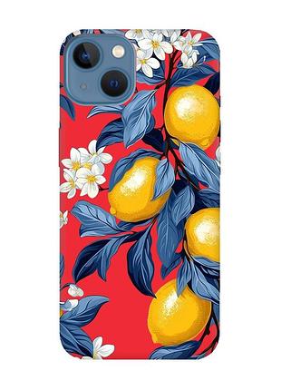Матовый красный чехол на apple iphone 13 лимонное дерево (принт 417)