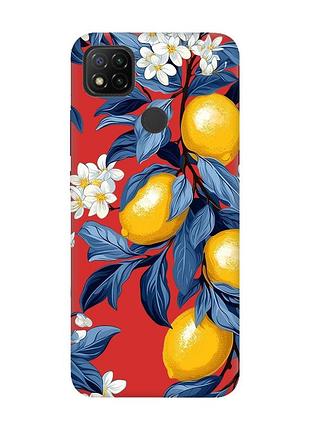 Матовый красный чехол на xiaomi redmi 9c/10a лимонное дерево (принт 417)