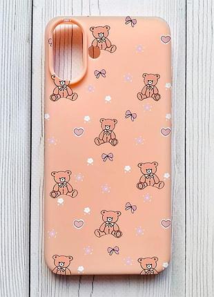 Матовый персиковый чехол на iphone 16 plus ведмежата (принт 418)