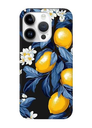 Матовый черный чехол на apple iphone 14 pro лимонное дерево (принт 417)