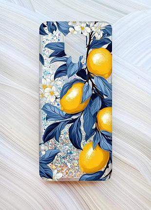 Чохол з плаваючими срібними блискітками на xiaomi redmi note 9 pro/9 pro max/9s лимонне дерево (принт 417)
