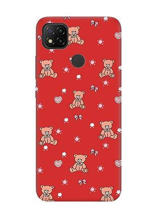 Матовый красный чехол на xiaomi redmi 9c/10a ведмежата (принт 418)