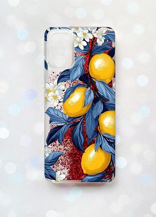 Чехол с плавающими красными блестками на samsung galaxy a03s (a037) лимонное дерево (принт 417)