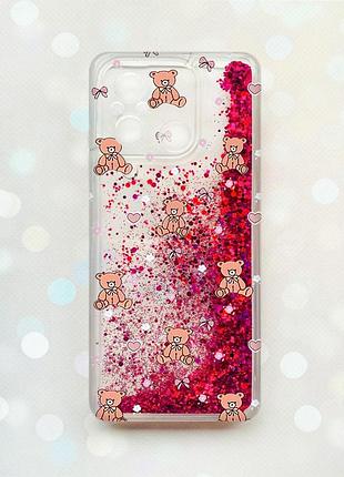 Чехол с плавающими розовыми блестками на xiaomi redmi 12c ведмежата (принт 418)