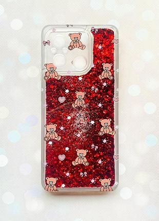 Чехол с плавающими красными блестками на xiaomi redmi 12c ведмежата (принт 418)