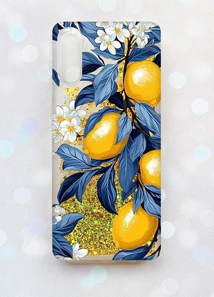 Чехол с плавающими золотыми блестками на samsung galaxy a02/a022 (2021) лимонное дерево (принт 417)