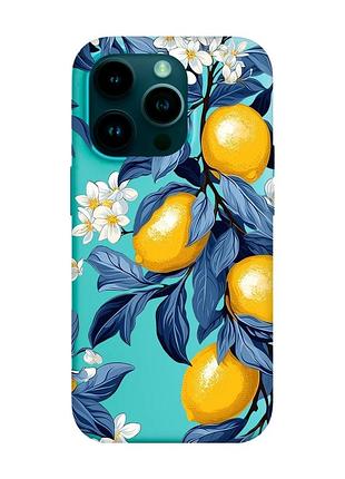 Матовый бирюзовый чехол на apple iphone 14 pro лимонное дерево (принт 417)