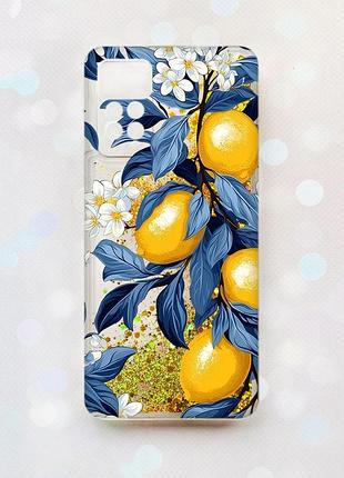 Чехол с плавающими золотыми блестками на xiaomi redmi note 11 pro лимонное дерево (принт 417)