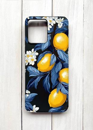 Матовый чехол на xiaomi redmi 12 черный лимонное дерево (принт 417)