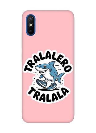 Матовый розовый чехол на xiaomi redmi 9a акула тралалеро тралала (принт 416)
