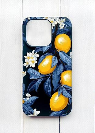 Матовый чехол на iphone 15 plus черный лимонное дерево (принт 417)