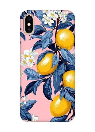 Матовый розовый чехол на iphone xs max лимонное дерево (принт 417)