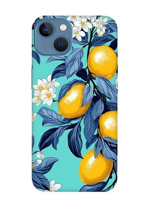 Матовый бирюзовый чехол на apple iphone 13 лимонное дерево (принт 417)