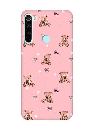 Матовый розовый чехол на xiaomi redmi note 8 ведмежата (принт 418)