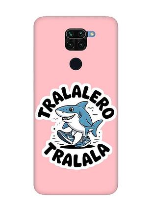 Матовый розовый чехол на xiaomi redmi note 9 акула тралалеро тралала (принт 416)