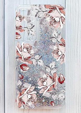 Чехол с плавающими серебряными блестками на samsung galaxy a15 фон розы (принт 273)