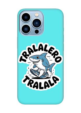 Матовый бирюзовый чехол на apple iphone 13 pro max акула тралалеро тралала (принт 416)