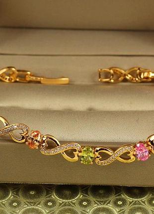 Браслет xuping jewelry шепот росы с разноцветными камнями 21 см 6 мм золотистый love-shopping