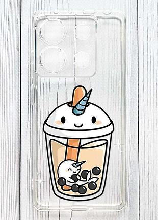 Прозрачный чехол на xiaomi redmi 15c коктейль единорог (принт 96)