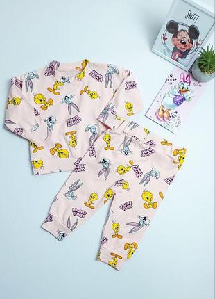 Комплект детский murat baby кофточка на кнопках+штаны looney tunes 62 розовый