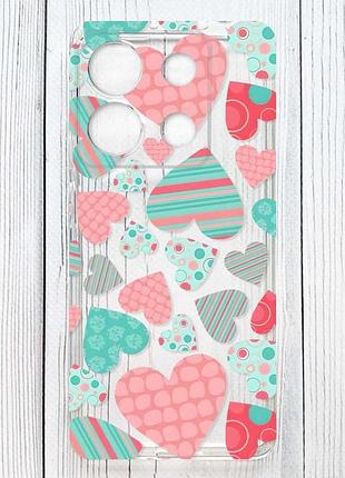 Прозорий чохол на xiaomi redmi 15c різнокольорові сердечка (принт 334)