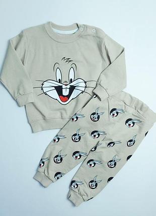 Комплект детский murat baby кофточка на кнопках+штаны looney tunes 80-86 бежевый