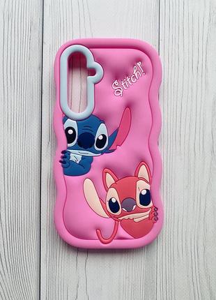 Чехол силиконовый 3d case на samsung galaxy a35 (a356) стич на розовом