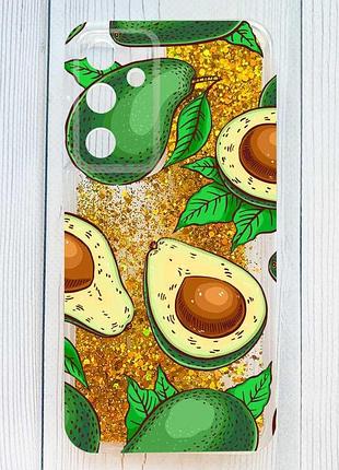 Чехол с плавающими золотыми блестками на samsung galaxy a55 фон авокадо (принт 308)