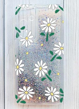 Чохол з плаваючими срібними блискітками на samsung galaxy a35 ромашки (принт 368)