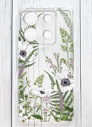 Прозрачный чехол на xiaomi redmi 15c цветы полевые (принт 363)