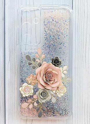 Чехол с плавающими серебряными блестками на samsung galaxy a55 розы (принт 275)