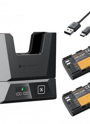 Комплект з двох акумуляторів k&f concept lp-e6nh 2600mah і зарядного пристрою 18вт для canon (kf28.0088)