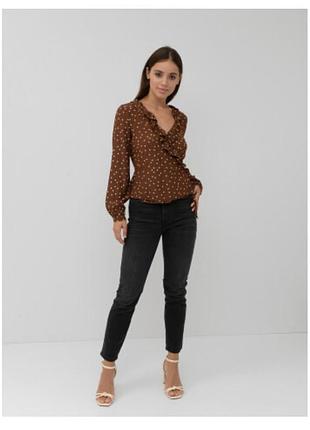 Коричнева блуза сорочка в білий горох h&m