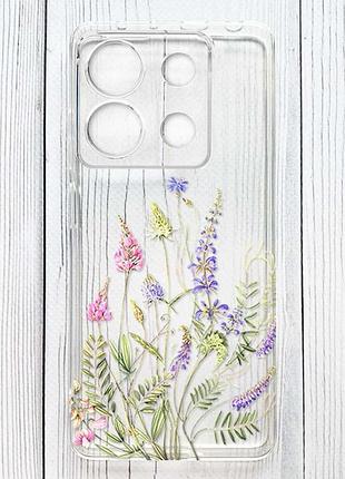 Прозрачный чехол на xiaomi redmi 15c цветочная идиллия (принт 382)