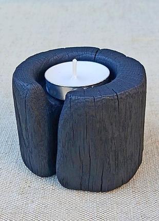 Подсвечник деревянный под чайную свечу, шлифовка, обжиг, масло воск