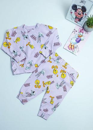 Комплект детский murat baby кофточка на кнопках+штаны looney tunes 62 сиреневый