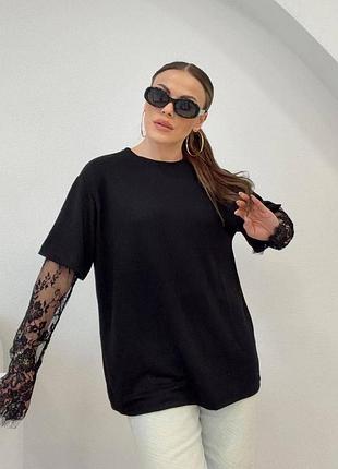 Футболка с длинным сетевым рукавлм