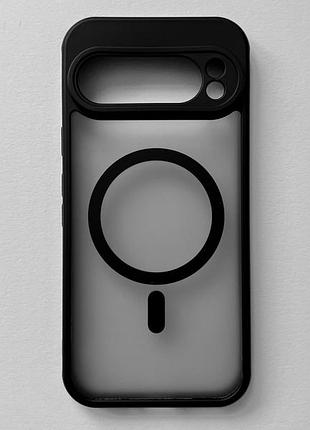 Google pixel 9 pro силиконовый чехол (бампер) с magsafe чёрный с полупрозрачной матовой задней частью