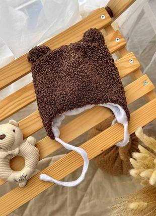 Детская теплая зимняя шапочка teddy 40-42 см., шоколадний