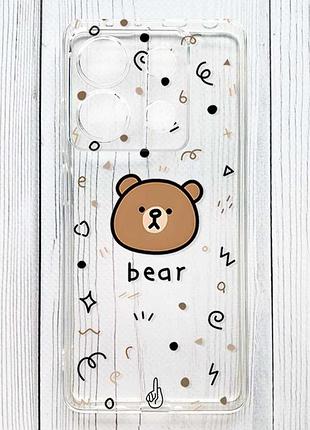 Прозрачный чехол на xiaomi redmi 15c мишка (принт 76)