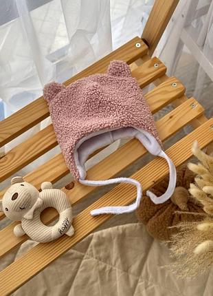 Детская теплая зимняя шапочка teddy 40-42 см., рожевий