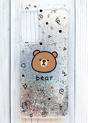 Чехол с плавающими серебряными блестками на samsung galaxy s25 мишка (принт 76)