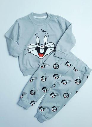 Комплект детский murat baby кофточка на кнопках+штаны looney tunes 74-80 серый