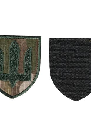 Шеврон военный / армейский, тризуб общевойсковой, на липучке, на мультикаме, всу 8 см * 7 см