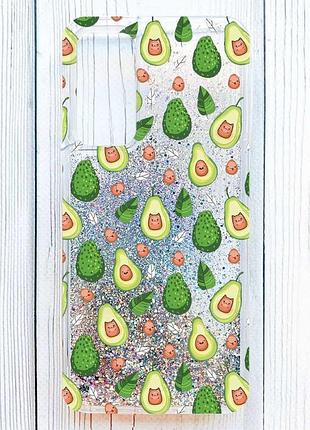 Чехол с плавающими серебряными блестками на samsung galaxy a16 авокадо с котиками (принт 301)