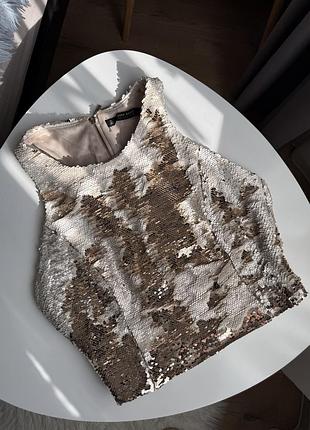 Бежевий топ з паєтками zara