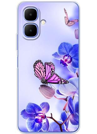 Чохол силіконовий з картинкою на infinix smart 10 (квітка, метелик на орхідеї)