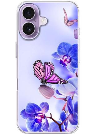 Чехол силиконовый с картинкой на iphone 17 (цветок, бабочка на орхидее)