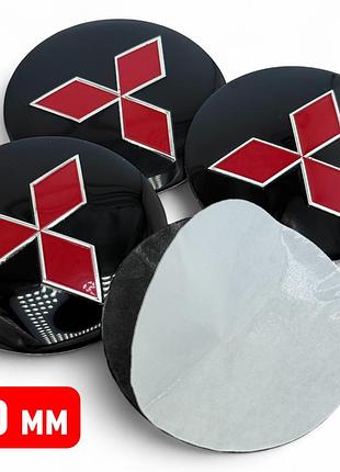 Наклейки с логотипом mitsubishi мицубиси 60 мм алюминиевые черная с красным логотипом 4 штуки.