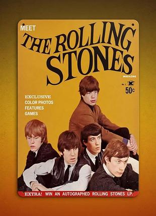 Металлическая винтажная табличка the rolling stones meet magazine ретро рок, 14х20 см